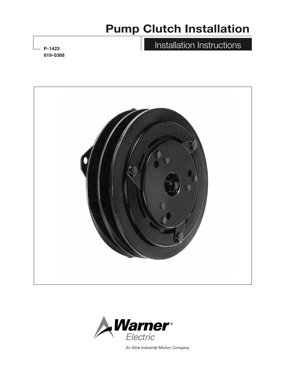 Warner Electric Pump Clutch Installation User Manual | 4 pages