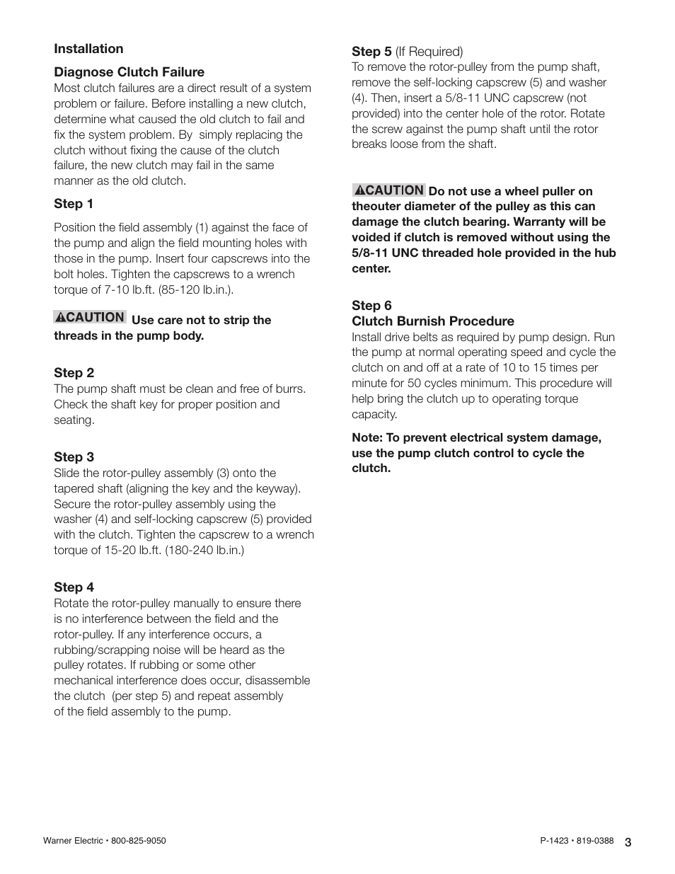 Warner Electric Pump Clutch Installation User Manual | Page 3 / 4