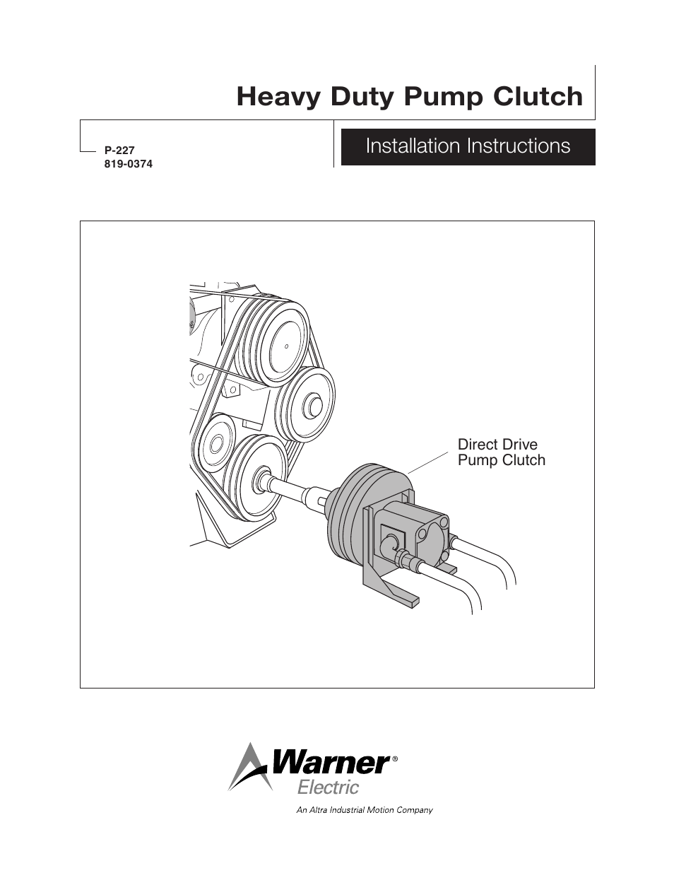 Warner Electric Heavy Duty Pump Clutch User Manual | 4 pages