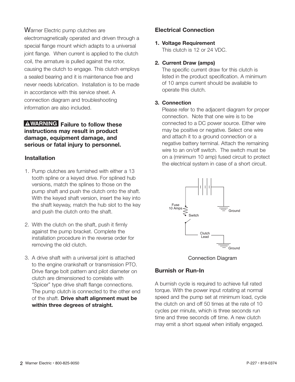 Warner Electric Heavy Duty Pump Clutch User Manual | Page 2 / 4