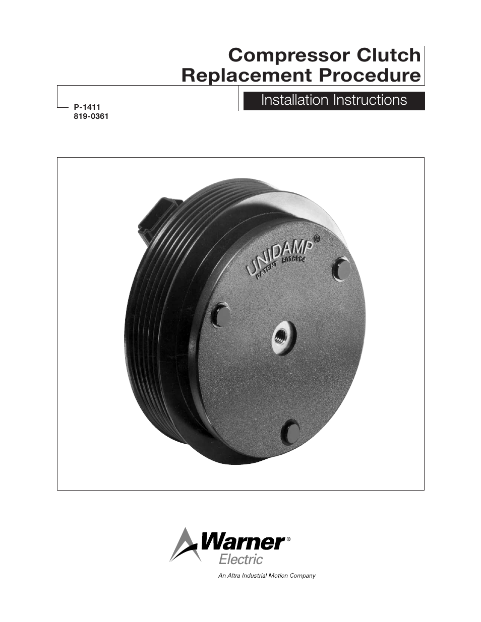Warner Electric Compressor Clutch Replacement Procedure User Manual | 6 pages