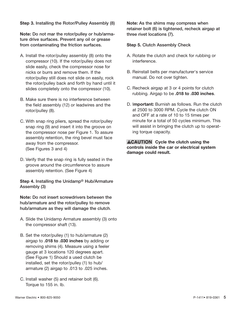 Warner Electric Compressor Clutch Replacement Procedure User Manual | Page 5 / 6