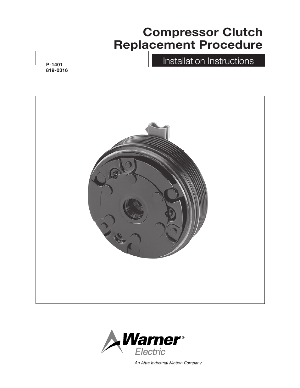 Warner Electric Compressor Clutch Replacement Procedure User Manual | 8 pages