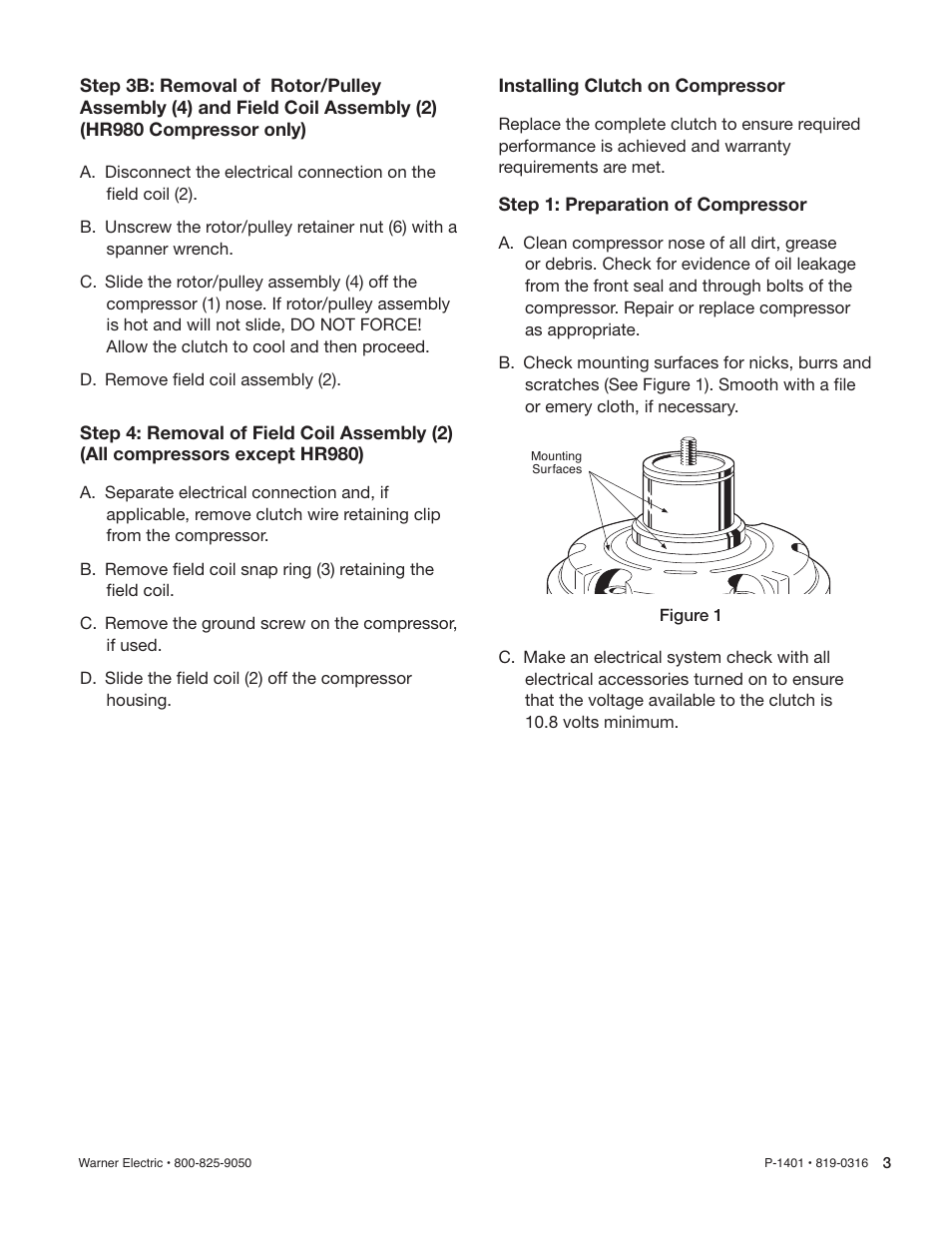 Warner Electric Compressor Clutch Replacement Procedure User Manual | Page 3 / 8