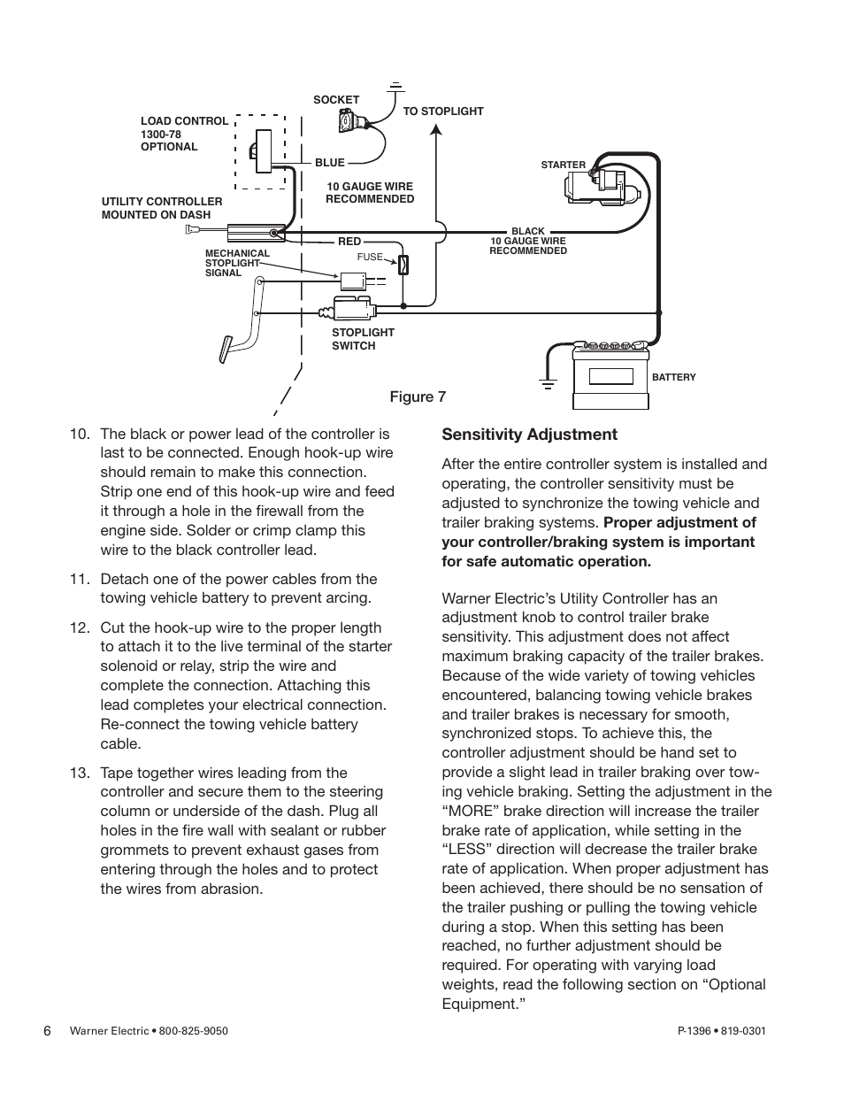 Sensitivity adjustment | Warner Electric 1300-76 12 Volt Utility Controller for 4, 6, or 8 User Manual | Page 6 / 8