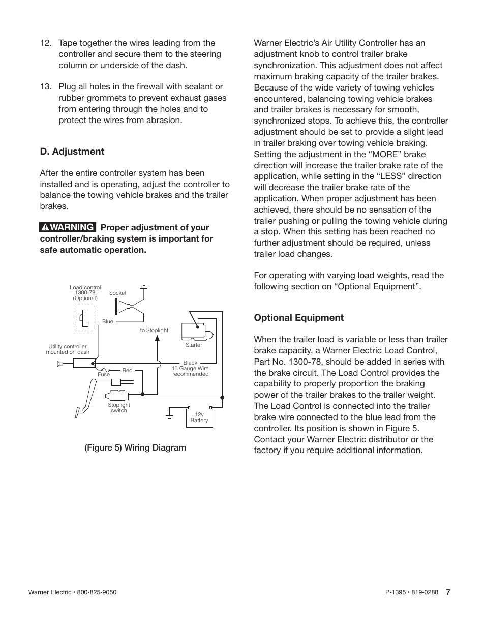 D. adjustment, Optional equipment, Figure 5) wiring diagram | Warner Electric Utility Controller Hand–Air Operated User Manual | Page 7 / 8