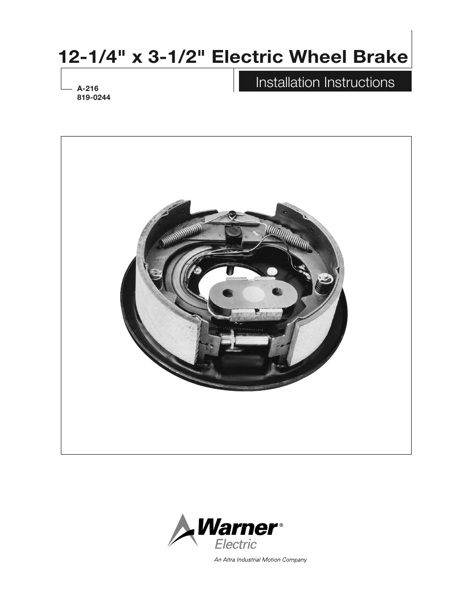 Warner Electric Electric Wheel Brake 12-1_4 x 3-1_2 Installation Instructions User Manual | 10 pages