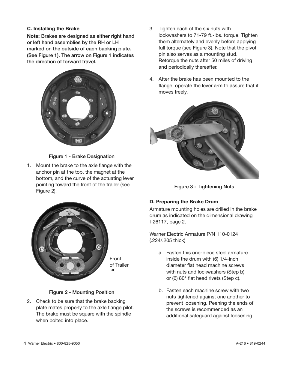 Warner Electric Electric Wheel Brake 12-1_4 x 3-1_2 Installation Instructions User Manual | Page 4 / 10