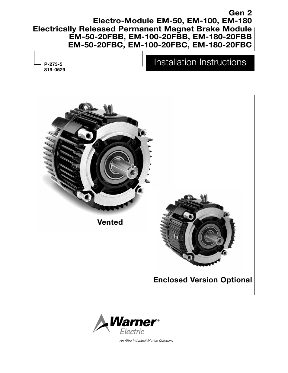 Warner Electric Gen 2 Electro-Module EM-50, EM-100, EM-180 User Manual | 14 pages