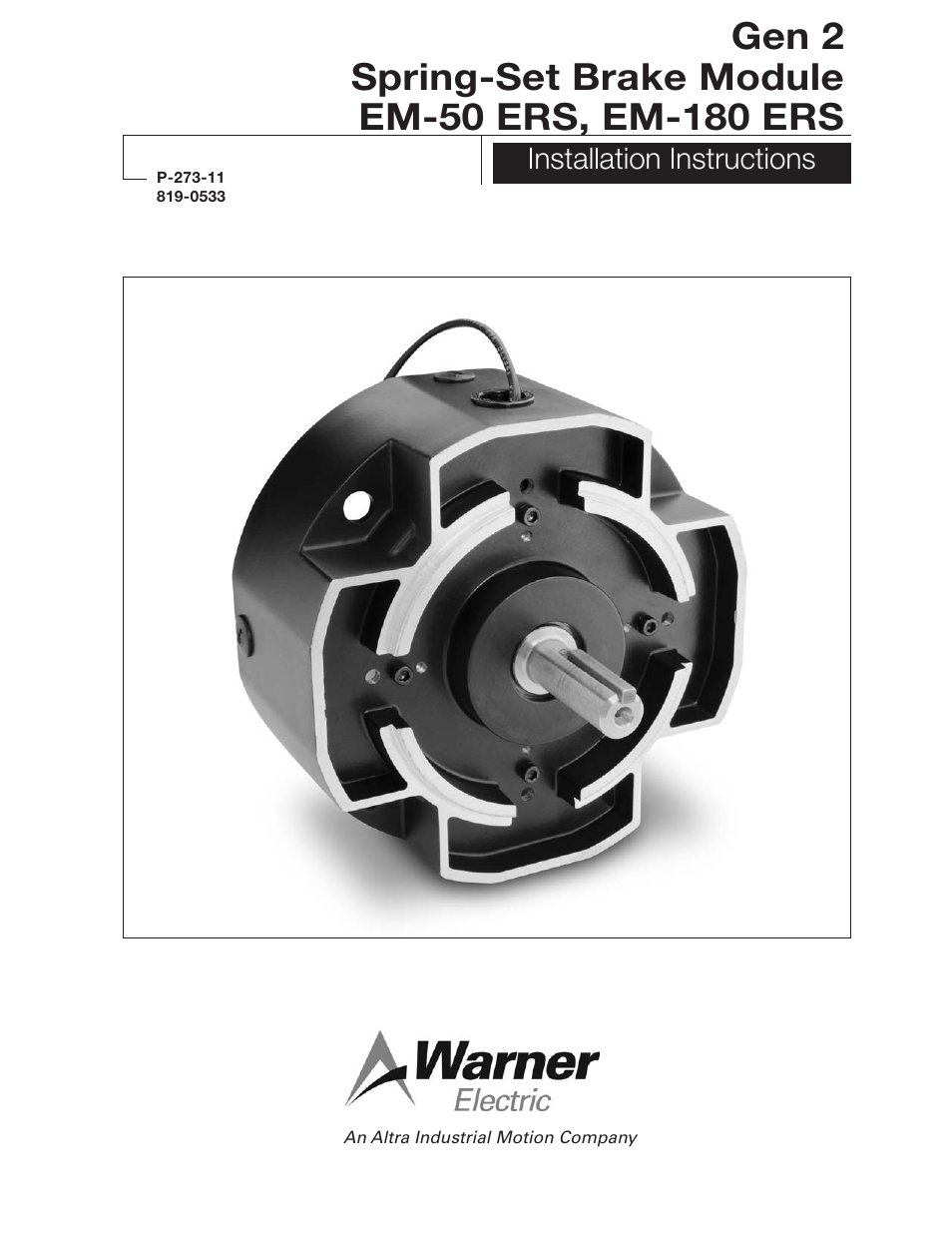 Warner Electric Gen 2 Spring-Set Brake Module EM-50 ERS, EM-180 ERS User Manual | 4 pages