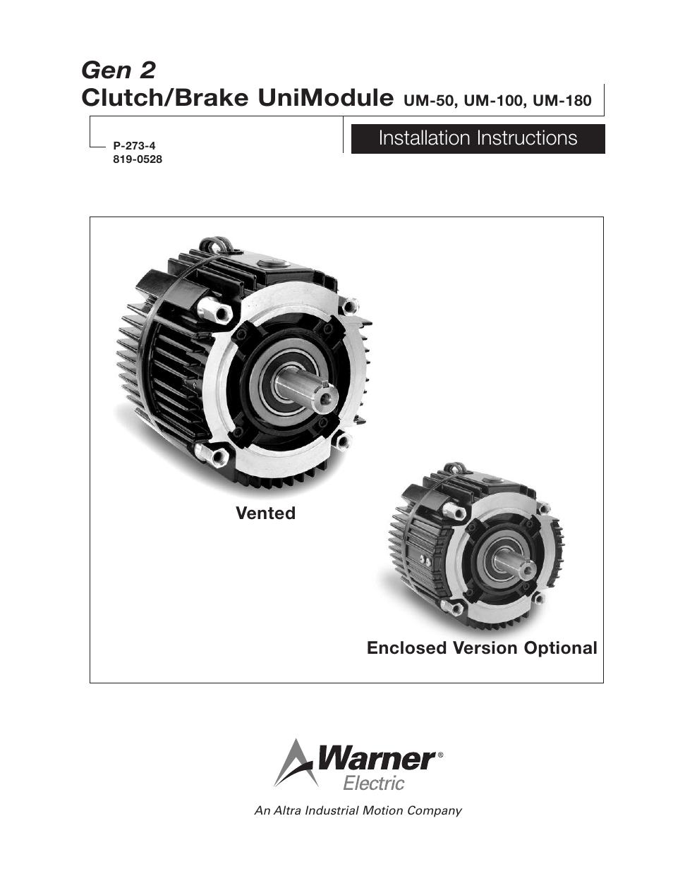 Warner Electric Gen 2 Clutch_Brake UniModule UM-50, UM-100, UM-180 User Manual | 10 pages