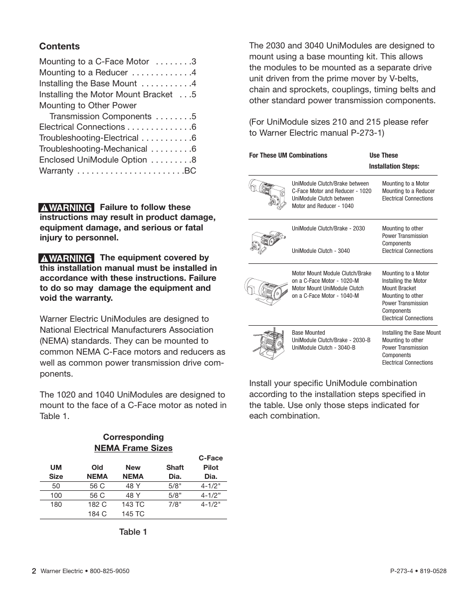 Warner Electric Gen 2 Clutch_Brake UniModule UM-50, UM-100, UM-180 User Manual | Page 2 / 10