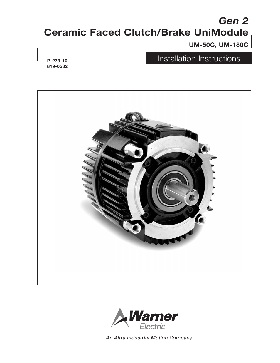 Warner Electric Gen 2 Ceramic Faced Clutch_Brake UniModule UM-50C, UM-180C User Manual | 8 pages