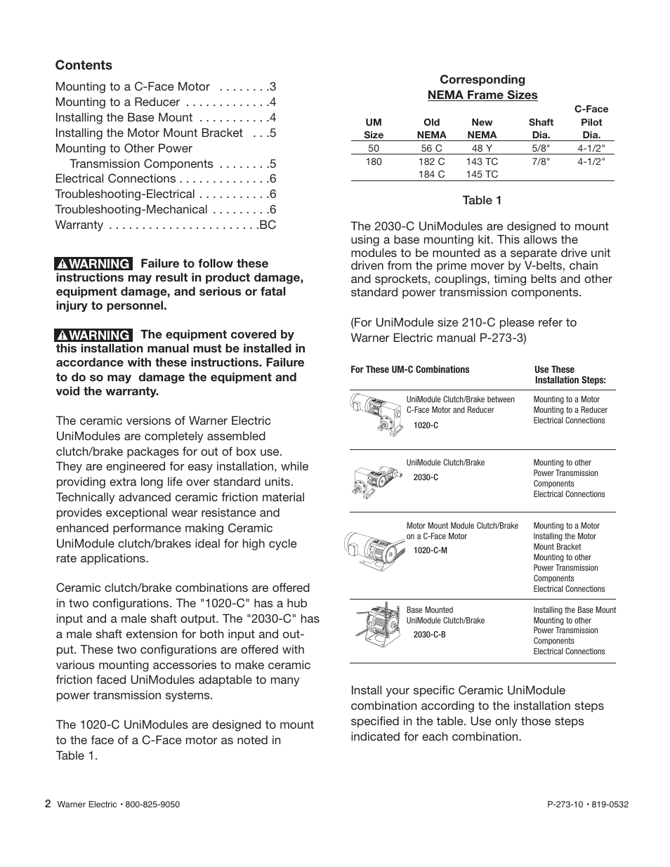 Warner Electric Gen 2 Ceramic Faced Clutch_Brake UniModule UM-50C, UM-180C User Manual | Page 2 / 8