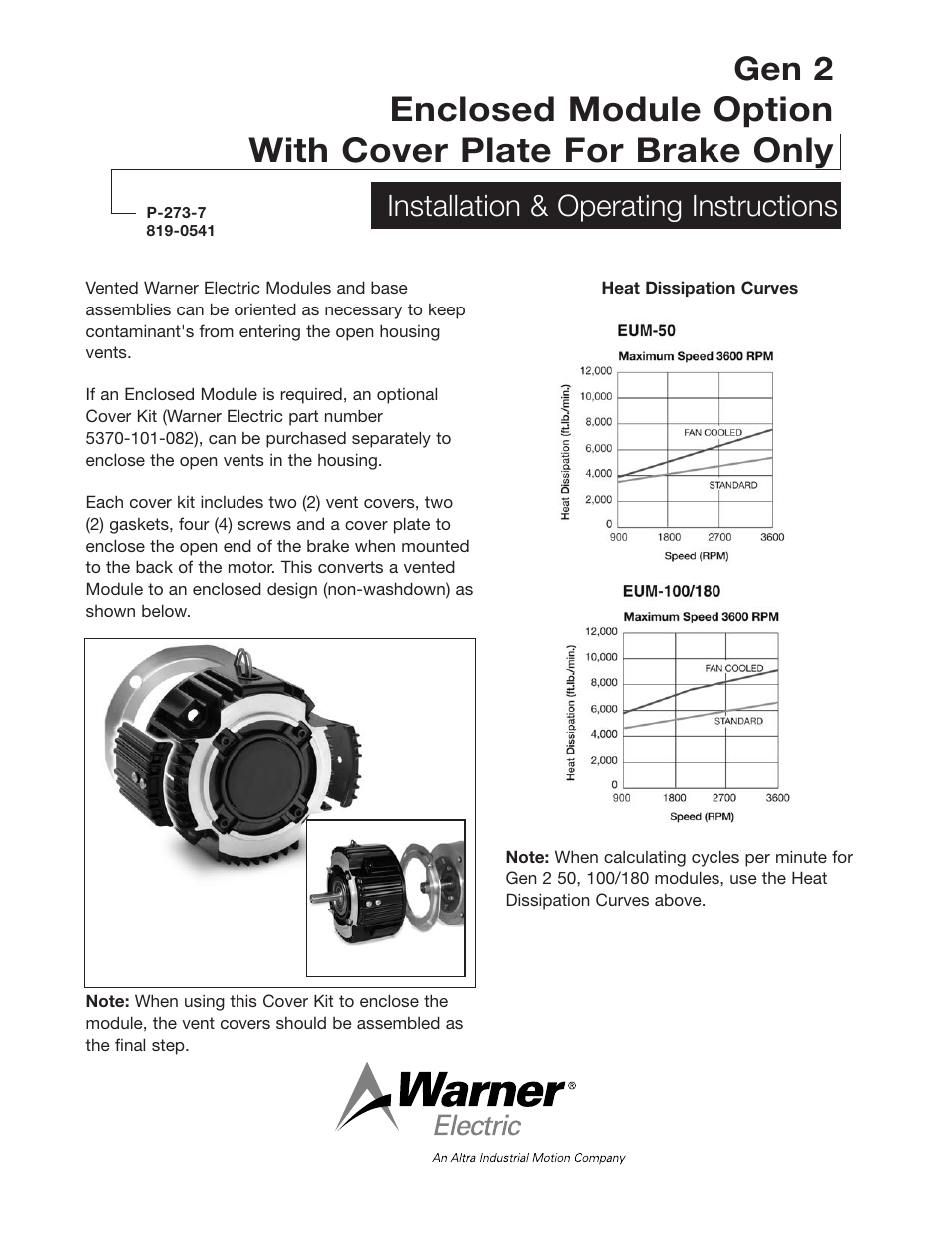 Warner Electric Gen 2 Enclosed Module Option With Cover Plate For Brake Only User Manual | 4 pages