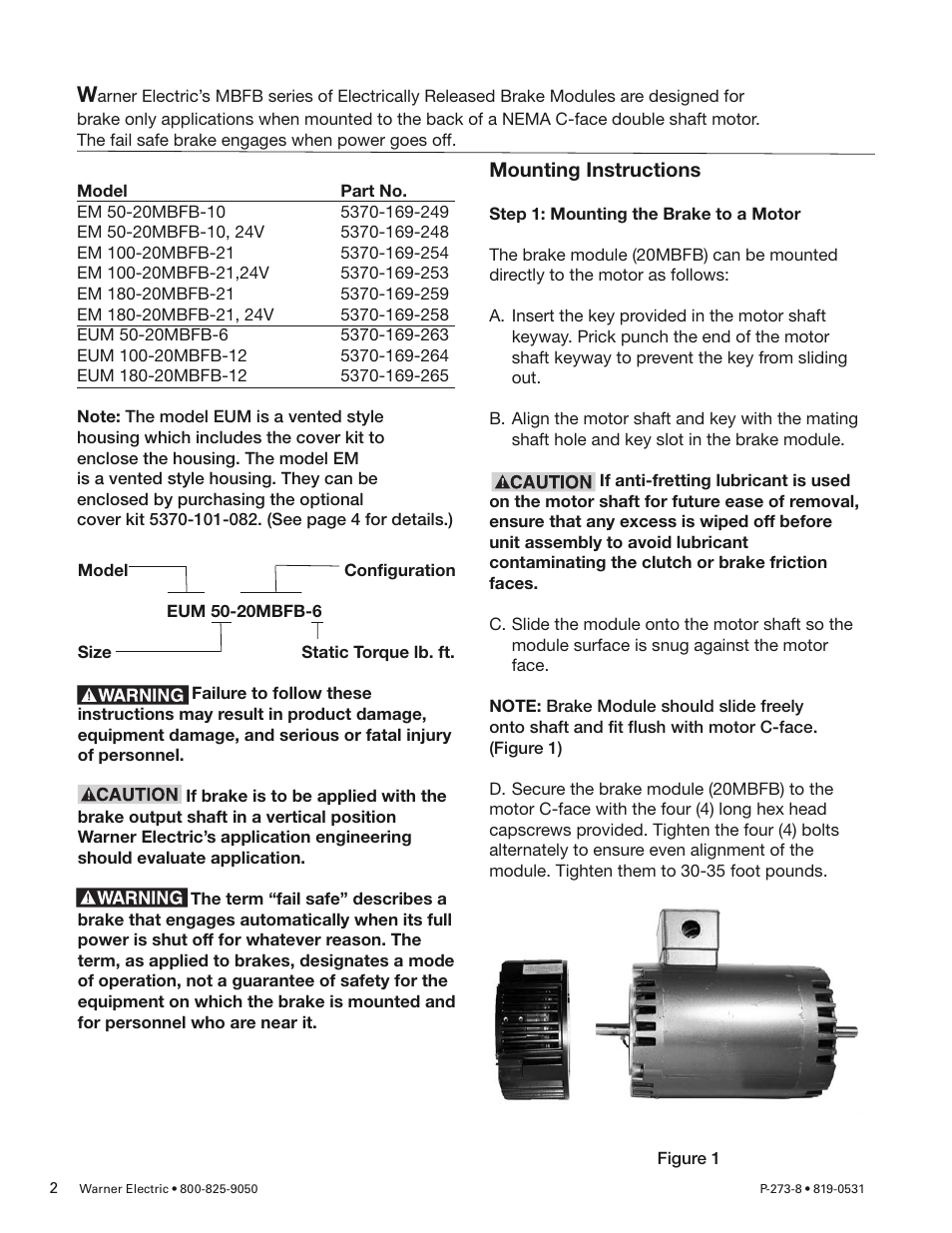 Warner Electric Gen 2 Electrically Released Motor Brake Module for EM-MBFB and EUM-MBFB User Manual | Page 2 / 6