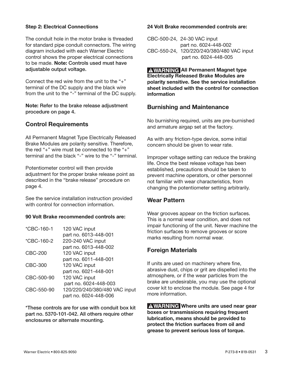 Warner Electric Gen 2 Electrically Released Motor Brake Module for EM-MBFB and EUM-MBFB User Manual | Page 3 / 6