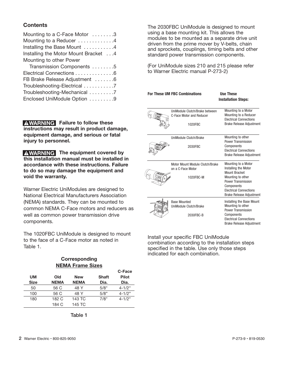 Warner Electric Gen 2 Clutch_Electrically Released Brake UniModule UM-50FBC, UM-100FBC, UM-180FBC User Manual | Page 2 / 10