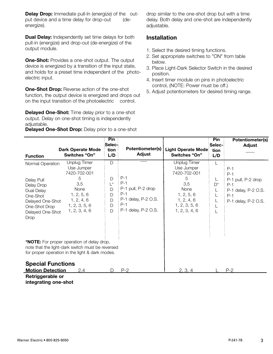 Installation, Special functions | Warner Electric MCS-836_836-1_836-2 User Manual | Page 3 / 6