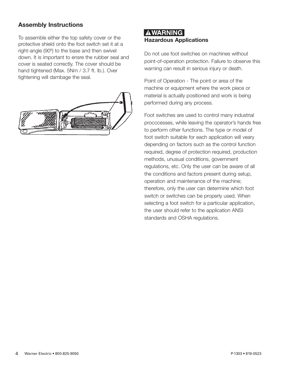 Assembly instructions | Warner Electric Heavy Duty Industrial Foot Switches User Manual | Page 4 / 6