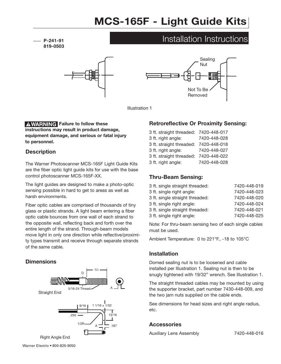 Warner Electric MCS-165F User Manual | 2 pages