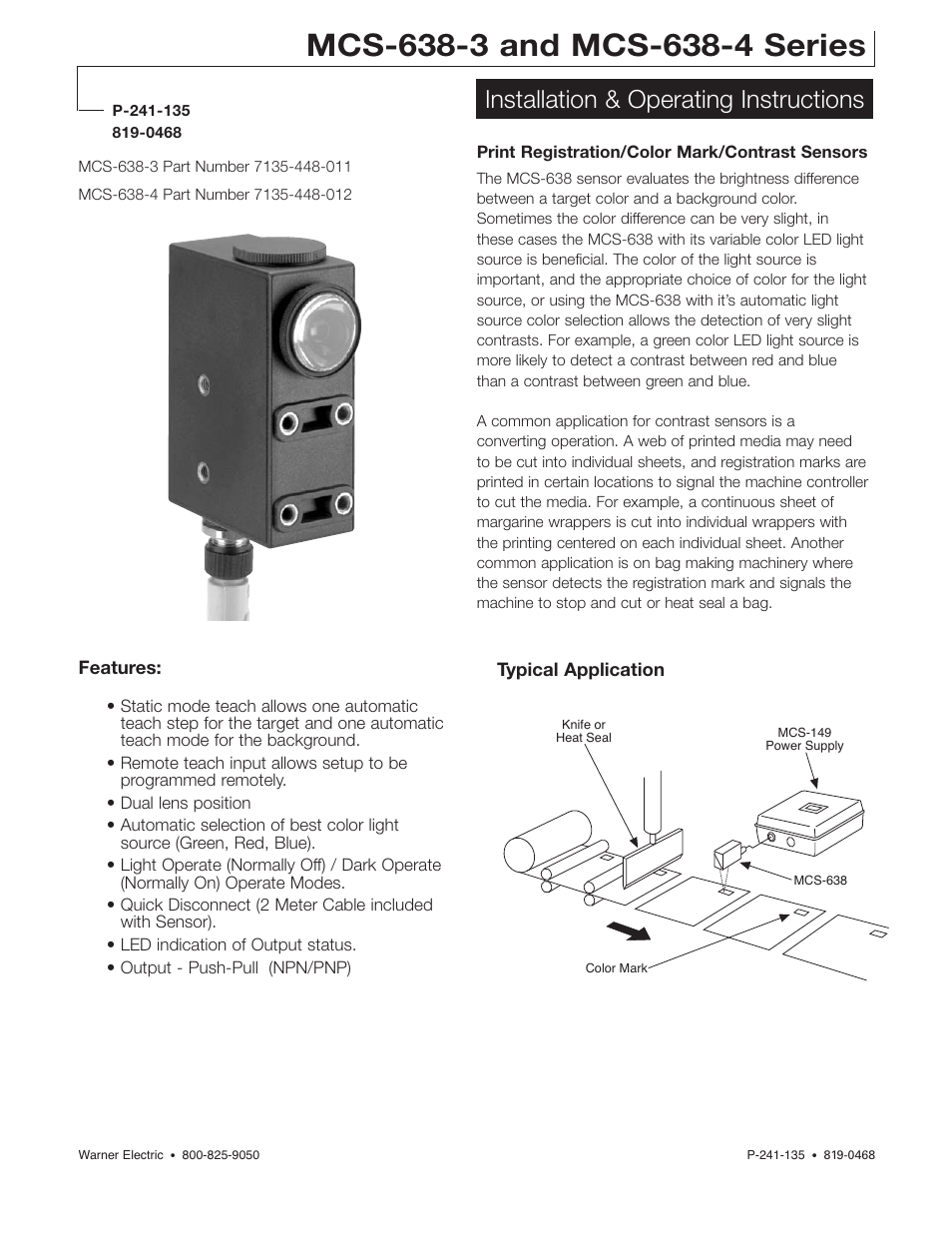 Warner Electric MCS-638-4 User Manual | 2 pages