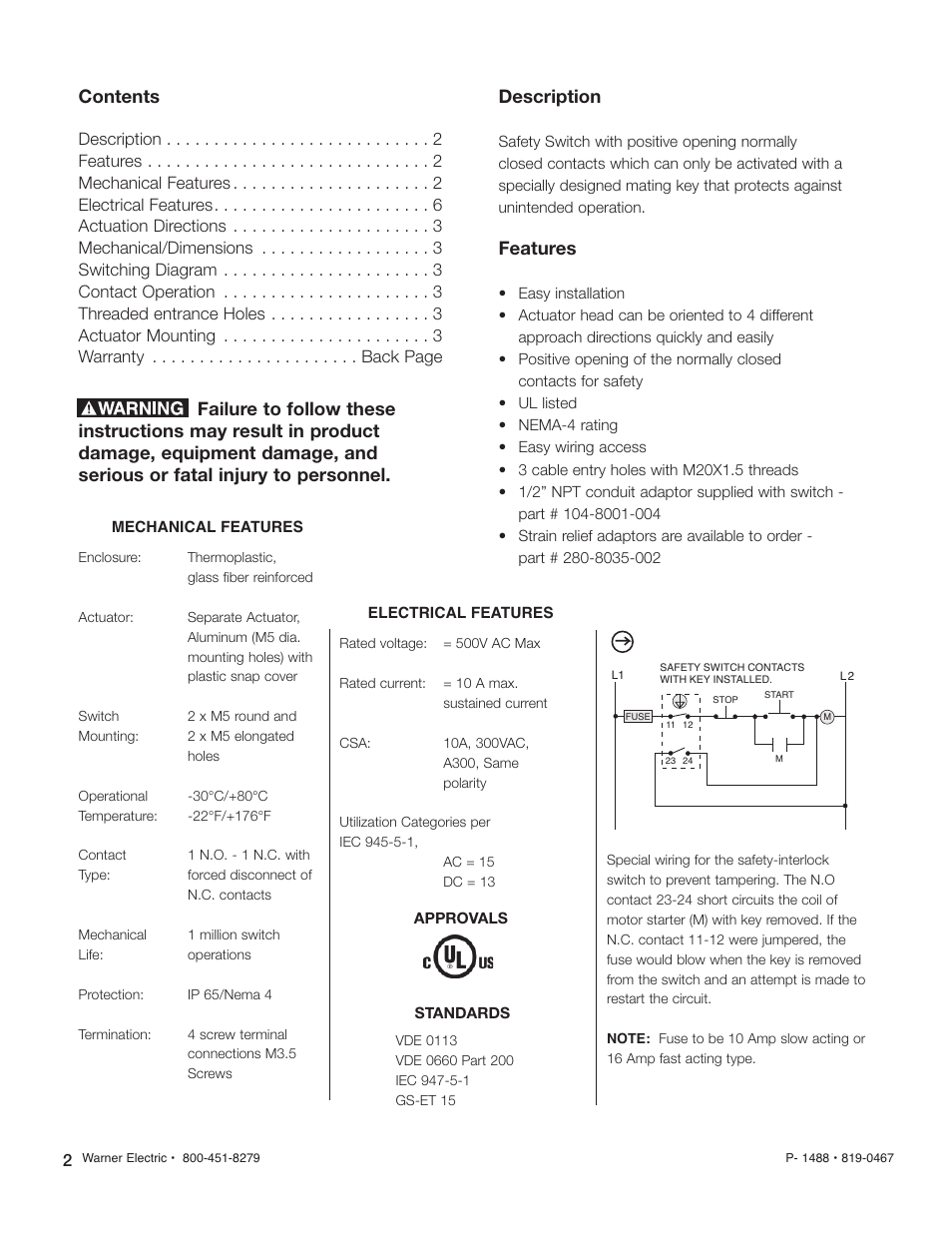 Warner Electric Safety Interlock Switch User Manual | Page 2 / 4