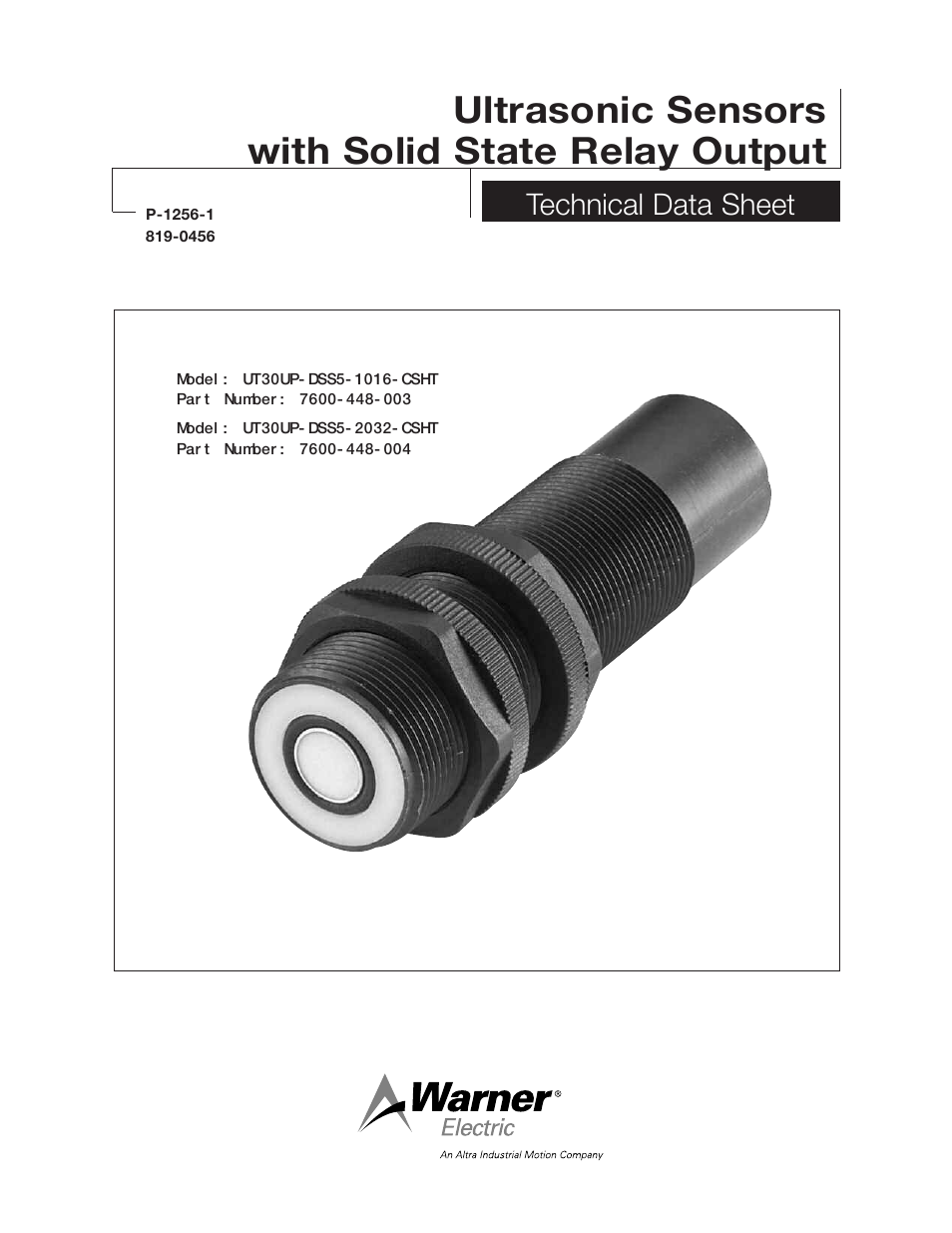 Warner Electric Ultrasonic Sensors with Solid State Relay Output User Manual | 4 pages