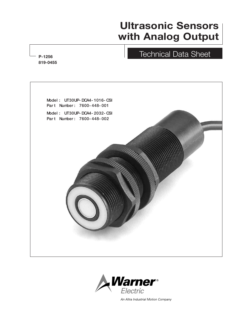 Warner Electric Ultrasonic Sensors with Analog Output User Manual | 4 pages