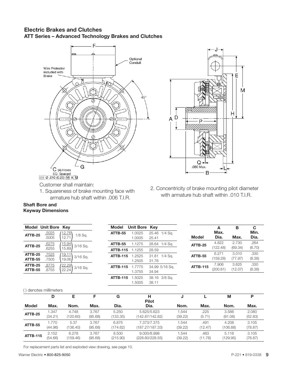 Electric brakes and clutches | Warner Electric ATT Tension Brakes User Manual | Page 9 / 12