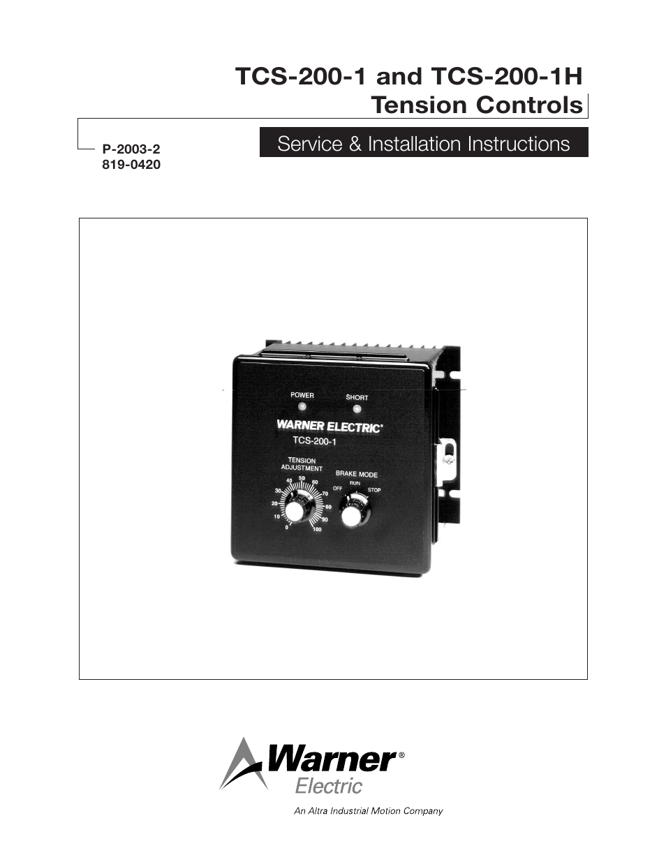 Warner Electric TCS-200-1H User Manual | 22 pages