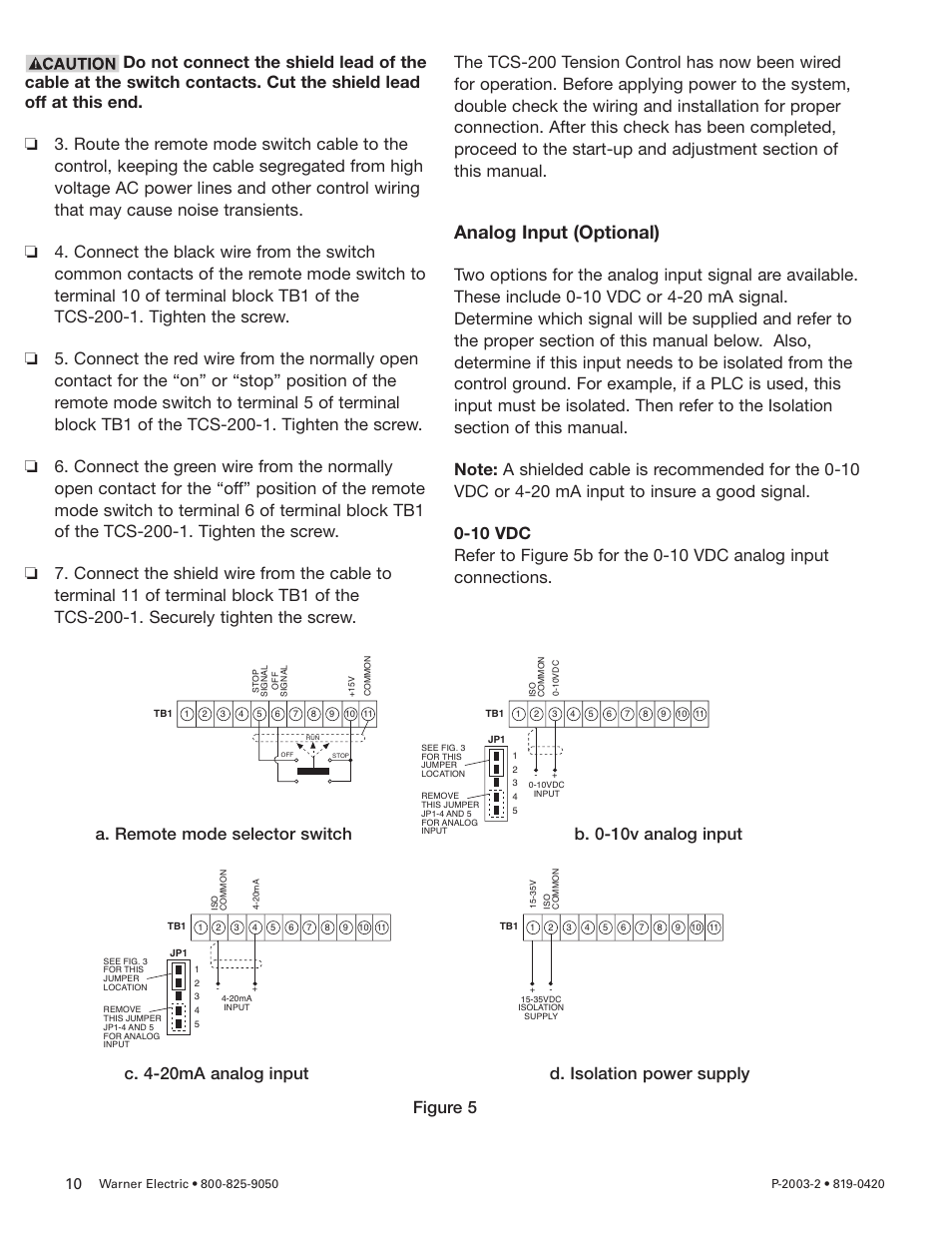 Analog input (optional) | Warner Electric TCS-200-1H User Manual | Page 10 / 22