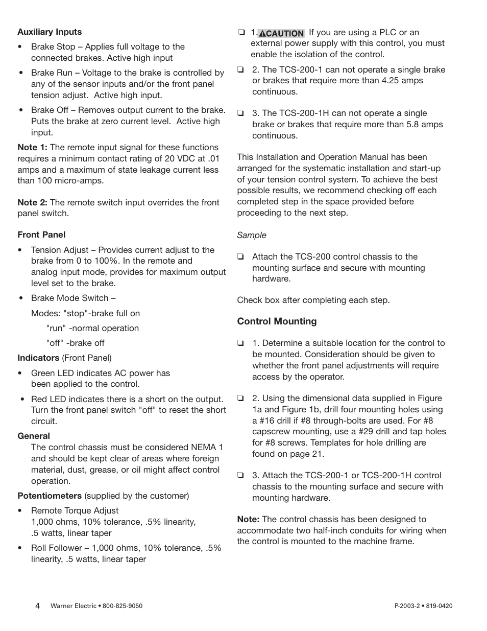 Warner Electric TCS-200-1H User Manual | Page 4 / 22