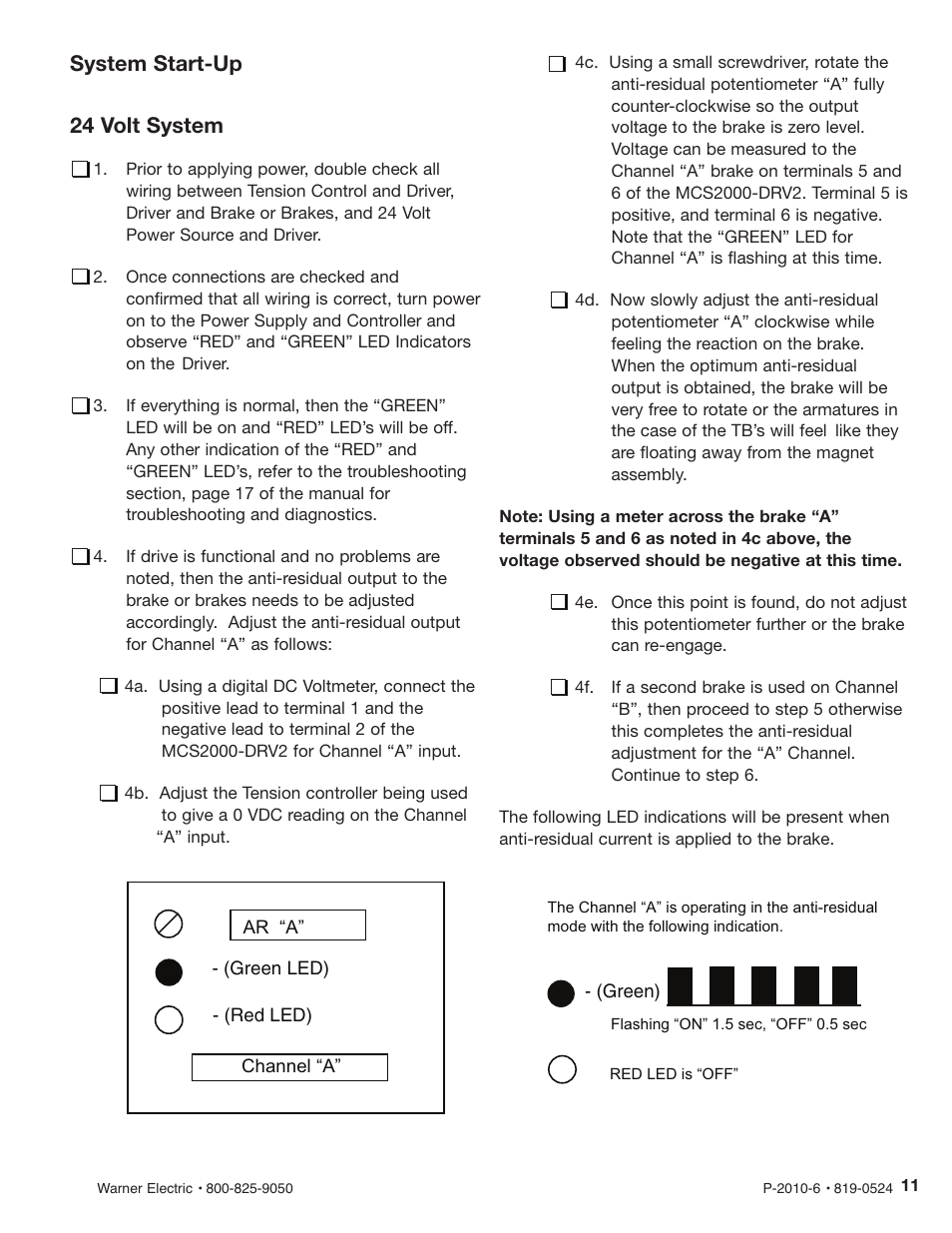System start-up 24 volt system | Warner Electric MCS2000-DRV2 User Manual | Page 11 / 22