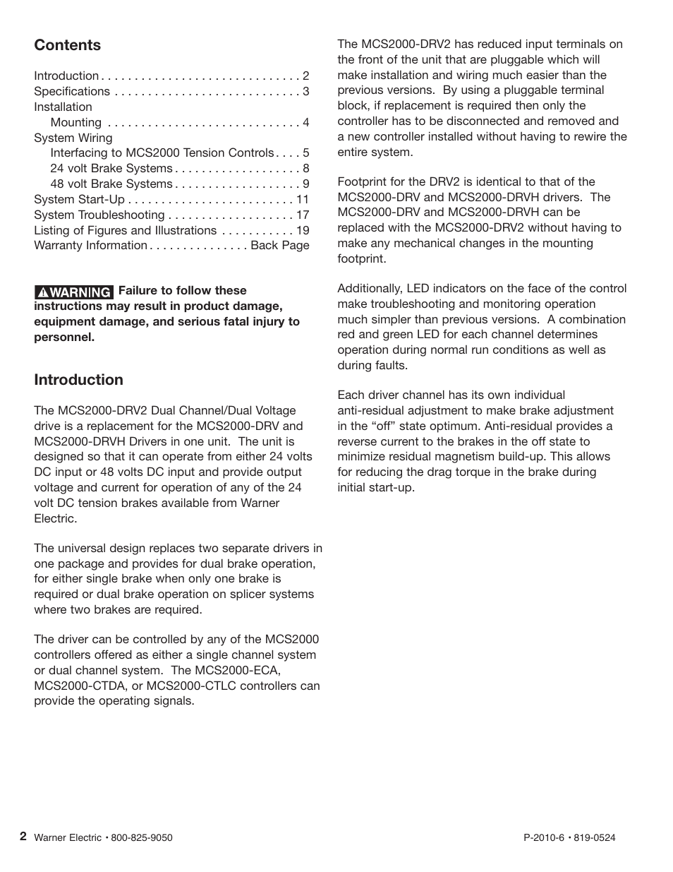 Warner Electric MCS2000-DRV2 User Manual | Page 2 / 22