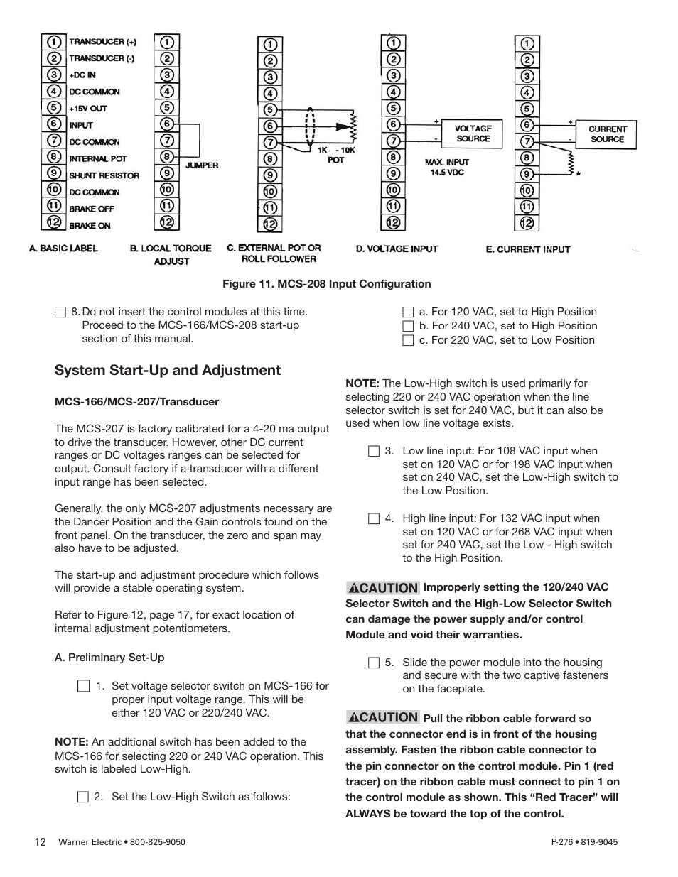 System start-up and adjustment | Warner Electric MCS-208 User Manual | Page 12 / 26