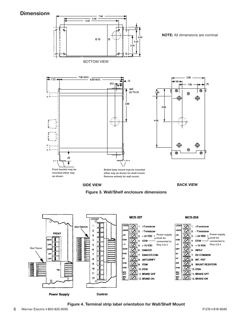Dimensions | Warner Electric MCS-208 User Manual | Page 6 / 26