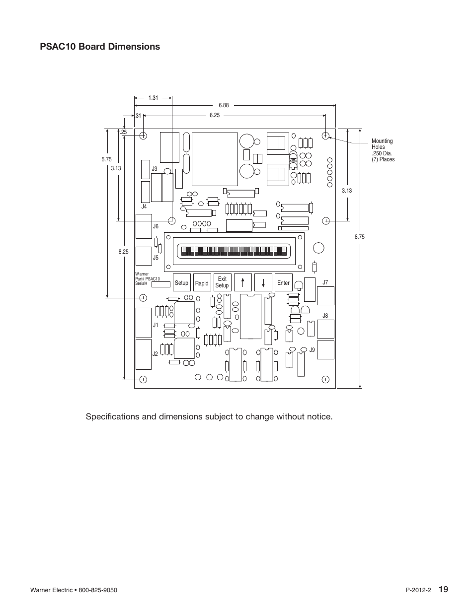 Psac10 board dimensions | Warner Electric AC10 Measuring System User Manual | Page 19 / 20