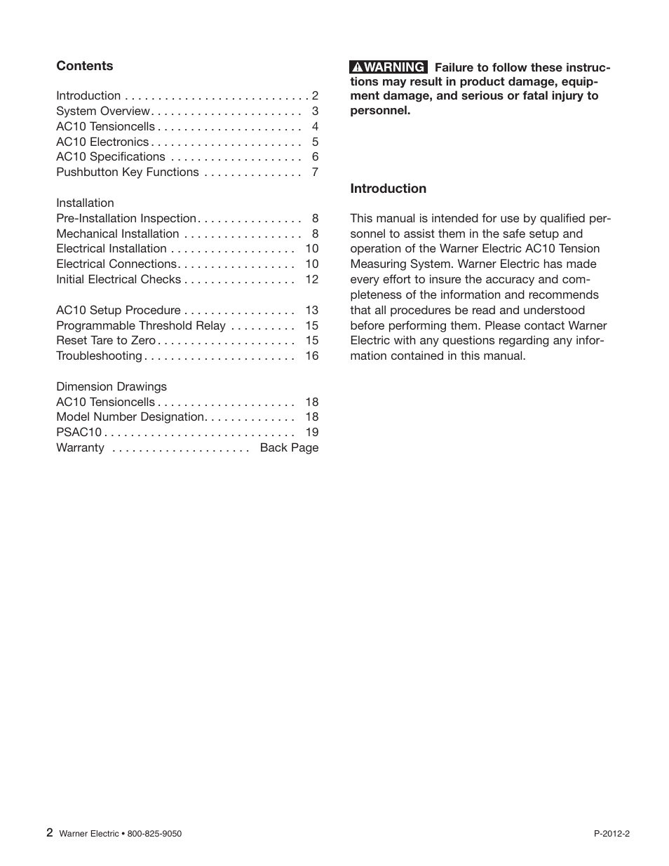 Warner Electric AC10 Measuring System User Manual | Page 2 / 20