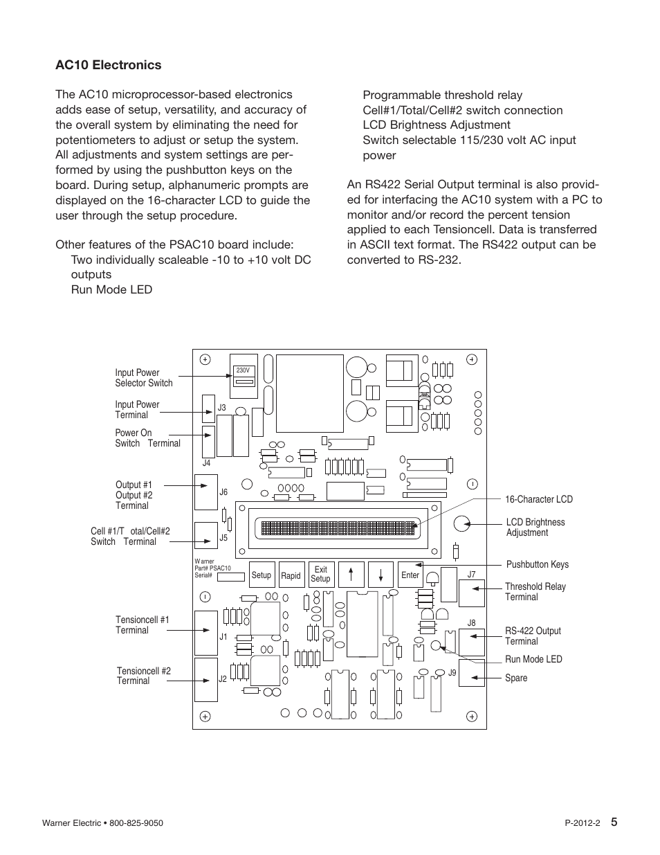 Ac10 electronics | Warner Electric AC10 Measuring System User Manual | Page 5 / 20