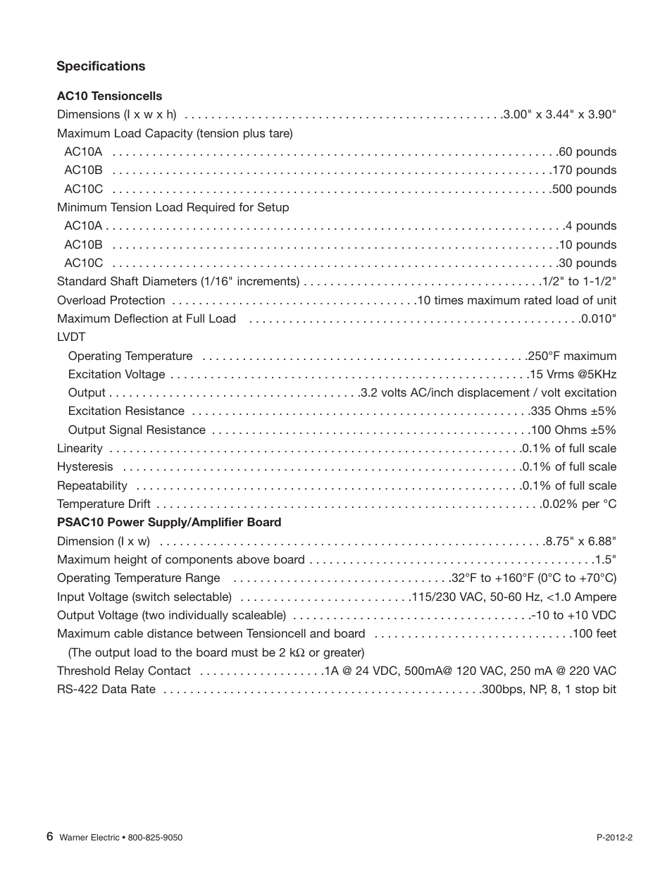 Warner Electric AC10 Measuring System User Manual | Page 6 / 20