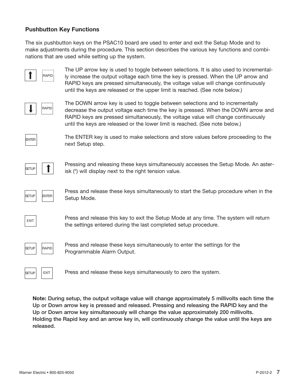 Pushbutton key functions | Warner Electric AC10 Measuring System User Manual | Page 7 / 20