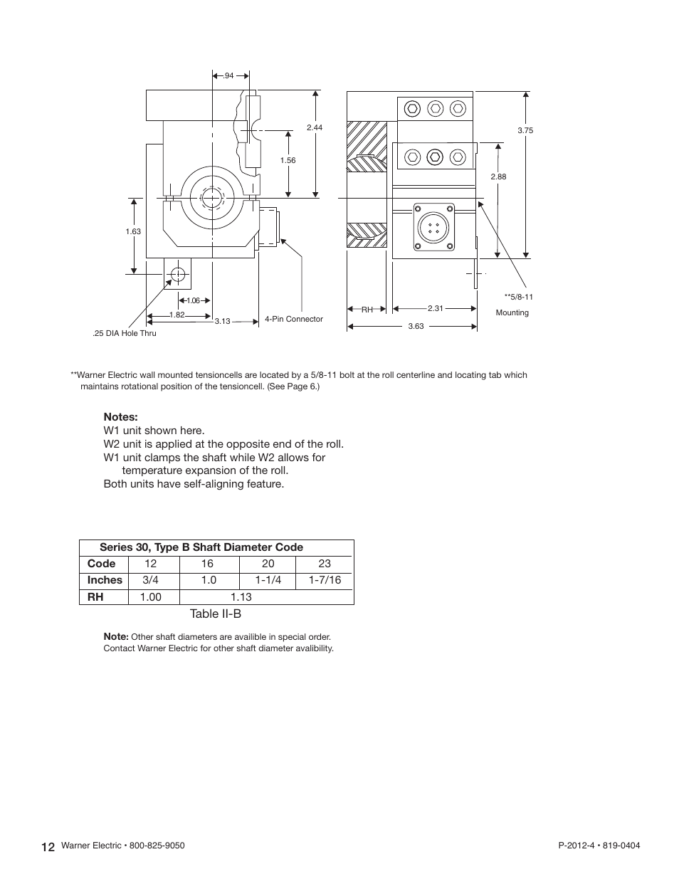 Table ii-b | Warner Electric B30 Single Range Tensioncells User Manual | Page 12 / 14