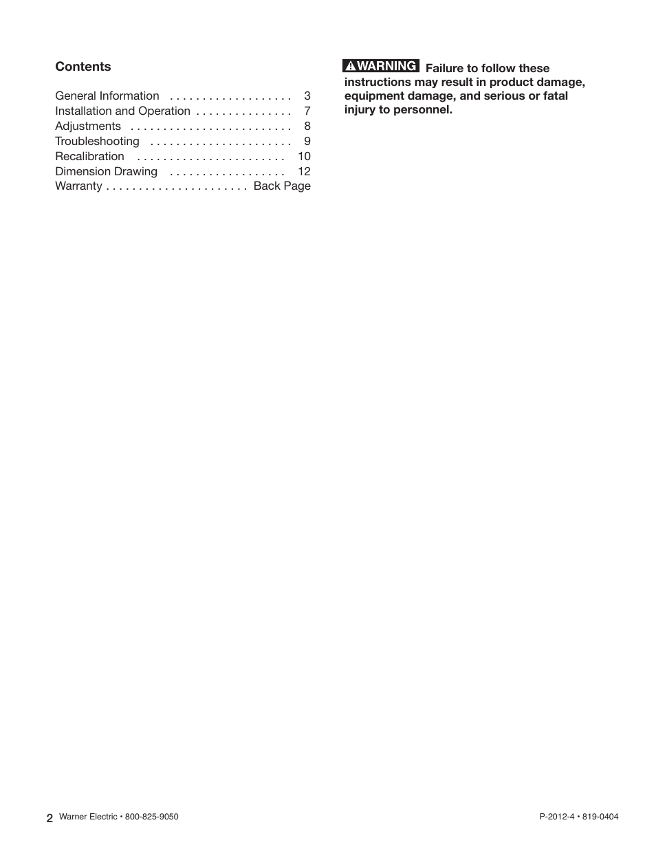 Warner Electric B30 Single Range Tensioncells User Manual | Page 2 / 14