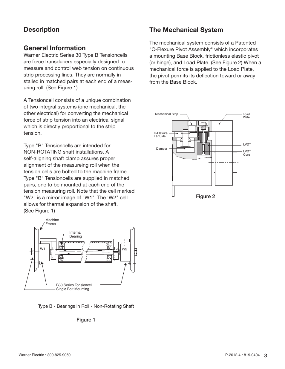 Description general information, The mechanical system | Warner Electric B30 Single Range Tensioncells User Manual | Page 3 / 14