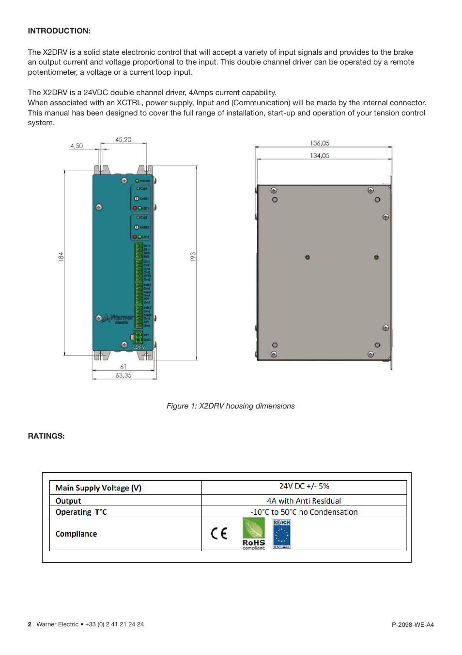 Introduction, Ratings | Warner Electric X2DRV User Manual | Page 2 / 8