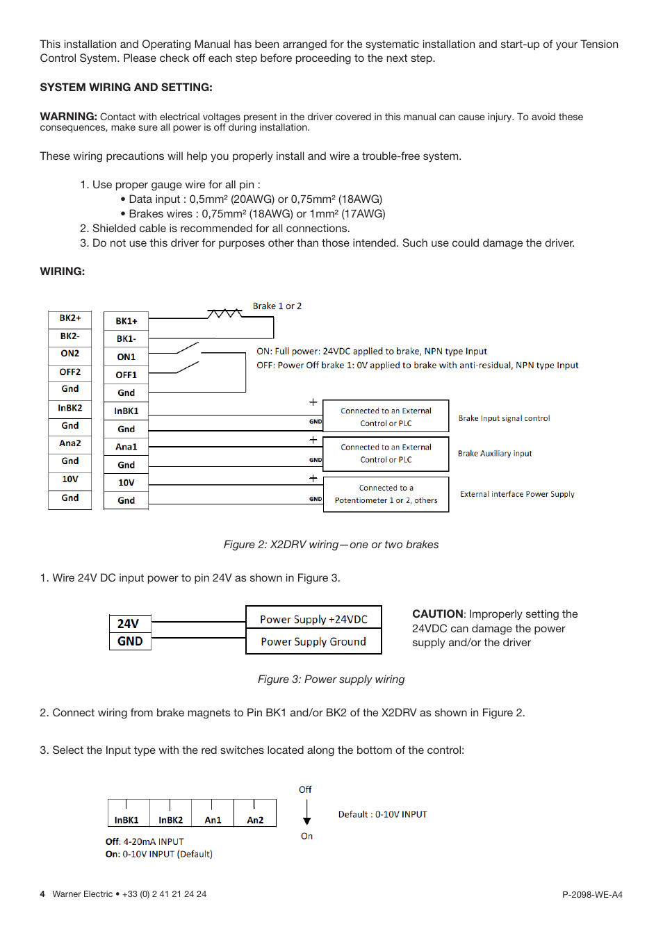 System wiring and setting, Wiring | Warner Electric X2DRV User Manual | Page 4 / 8