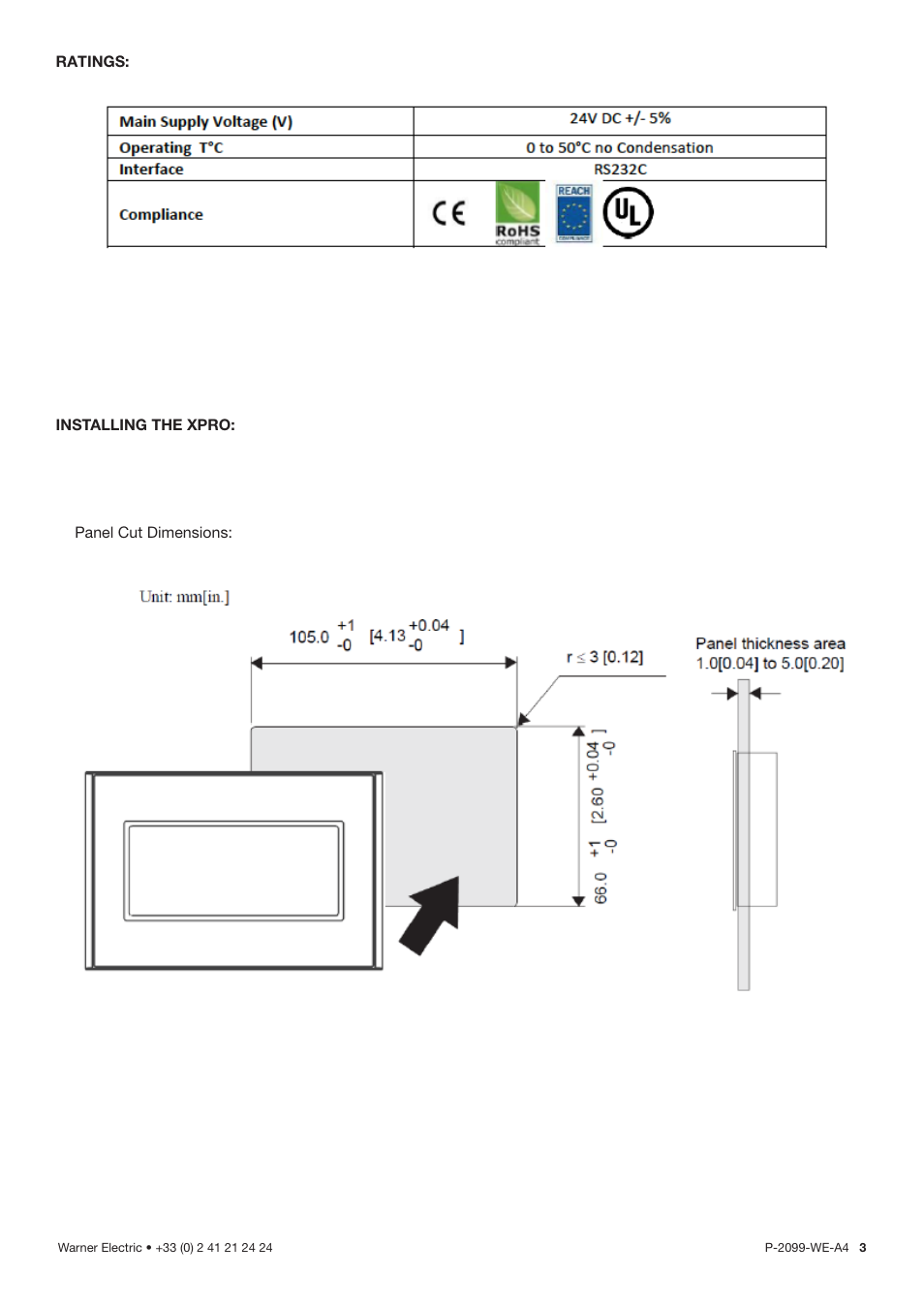 Ratings, Installing the xpro | Warner Electric XPRO User Manual | Page 3 / 10