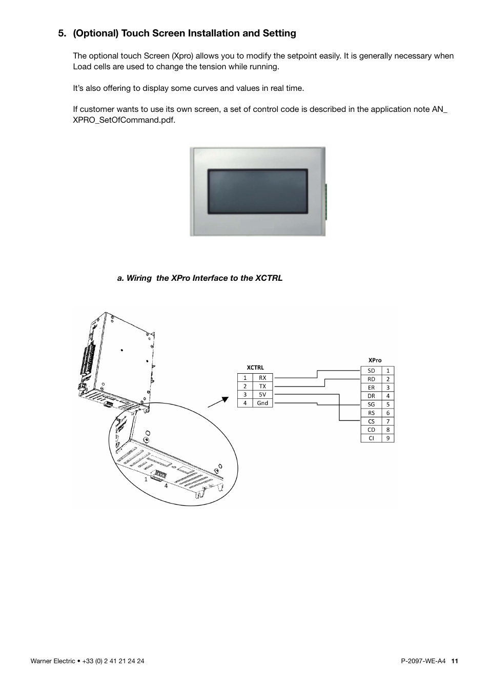 (optional) touch screen installation and setting | Warner Electric XCTRL-2DRV User Manual | Page 11 / 34