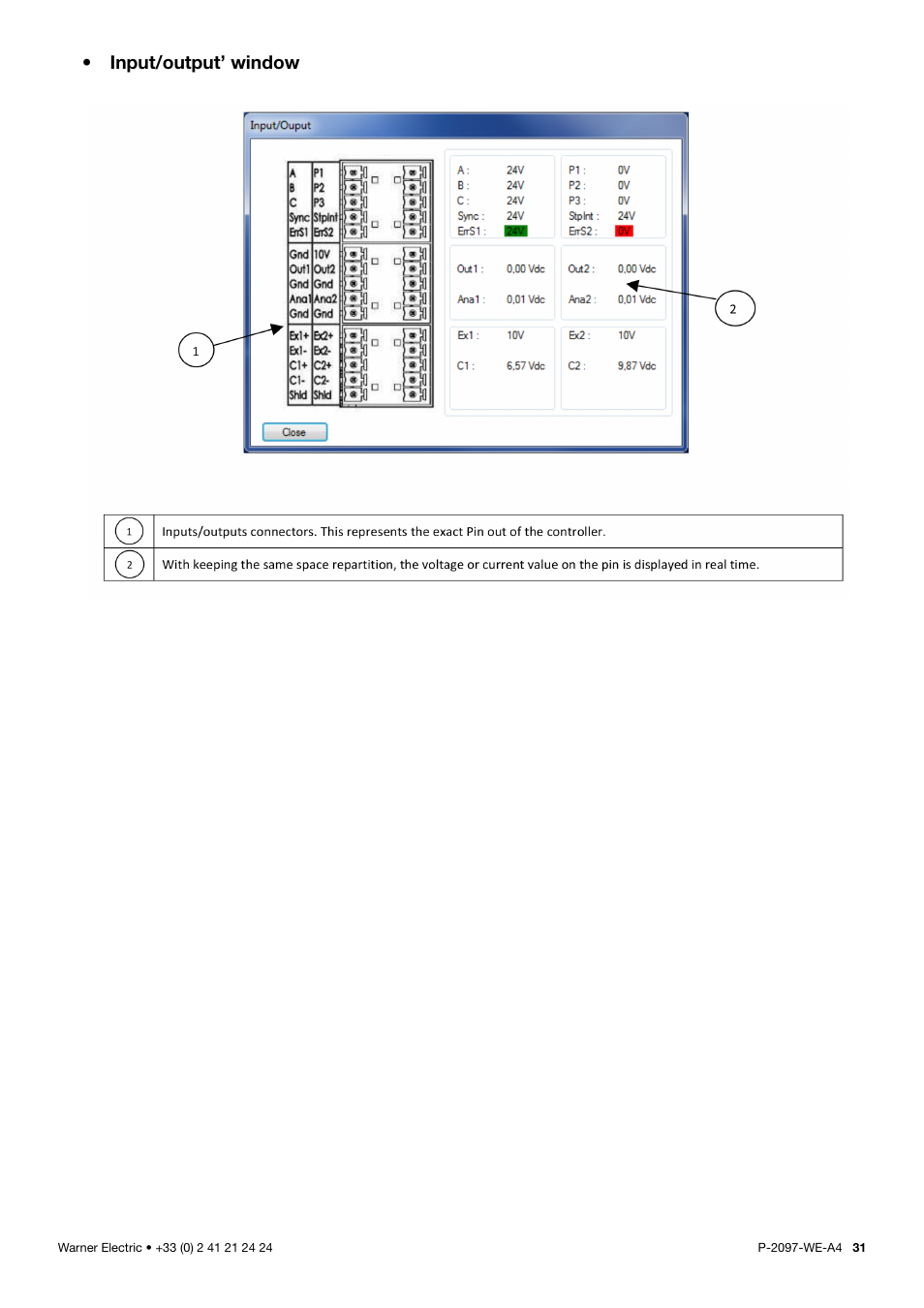 Input/output’ window | Warner Electric XCTRL-2DRV User Manual | Page 31 / 34